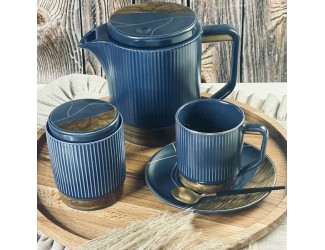 Чайный сервиз 16 предметов 250 мл Lenardi Wood синий 133-392