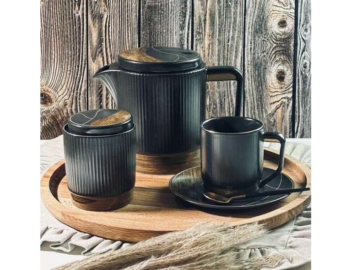 Чайный сервиз 16 предметов 250 мл Lenardi Wood чёрный 133-393
