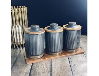 Набор из 3 банок для сыпучих продуктов 900 мл на подставке Lenardi Wood чёрные 133-395