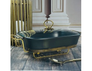 Прямоугольный сервировочный мармит 38см(2,7л) с крышкой на подставке Lenardi Wood чёрный 133-401