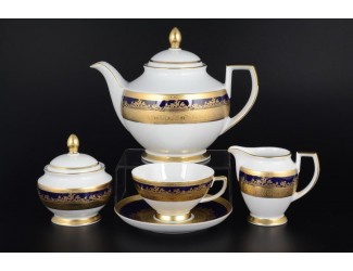 Чайный сервиз на 6 персон Falkenporzellan Constanza Cobalt Gold 17 предметов