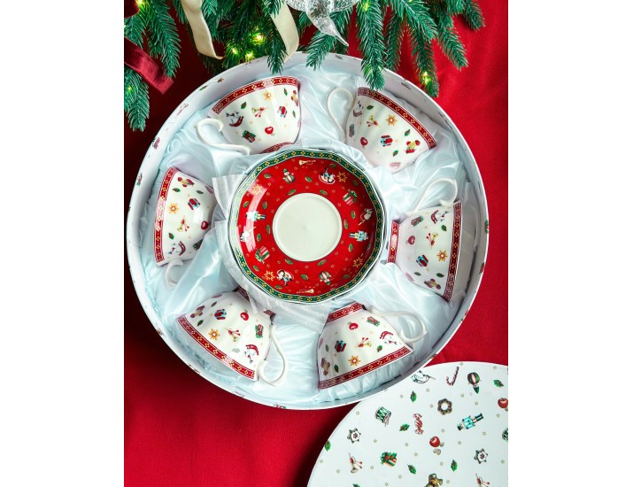 Набор чайных пар на 6 персон 12 предметов Lenardi Новогодний 105-593