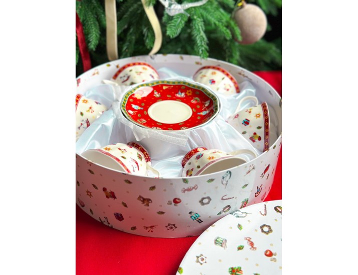 Набор чайных пар на 6 персон 12 предметов Lenardi Новогодний 105-593