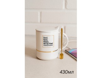 Кружка 430мл с крышкой и ложкой Lenardi 106-009 белая