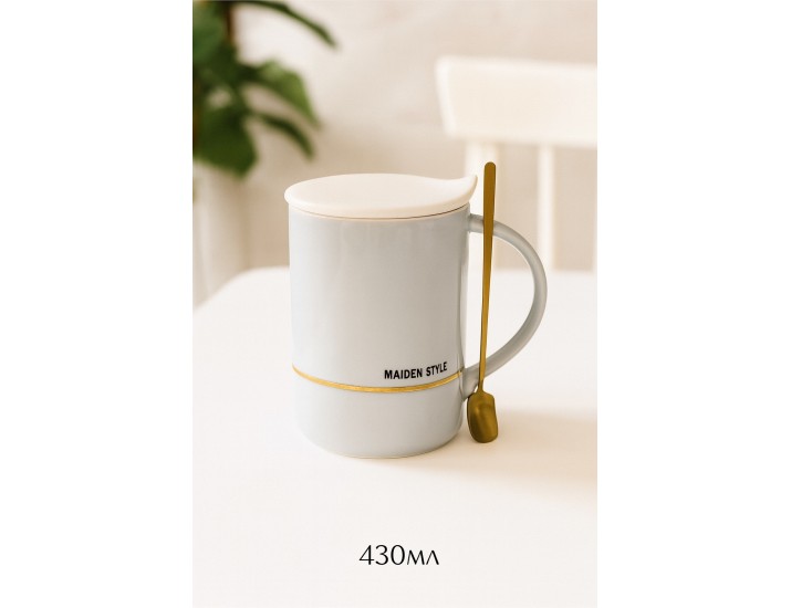 Кружка 430мл с крышкой и ложкой Lenardi 106-018 серый