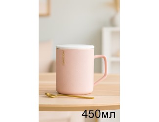 Кружка 400мл с крышкой и ложкой Lenardi 106-112 розовая