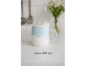 Кружка 400мл с крышкой и трубочкой Lenardi 106-130 голубой