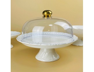 Тортовница 30х25см на ножке с крышкой Lenardi Крокус золото 109-259