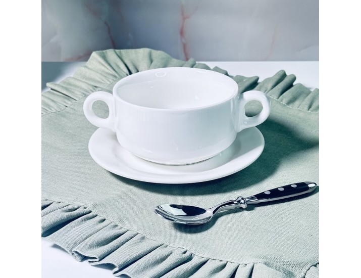 Бульонница 11,5см,400 мл с блюдцем Lenardi Bianco 118-127