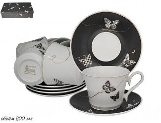 Чайный набор 12предметов 220мл Lenardi Butterfly чёрный 133-098