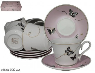 Чайный набор 12предметов 220мл Lenardi Butterfly розовый 133-099
