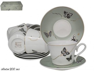 Чайный набор 12предметов 220мл Lenardi Butterfly зеленый 133-100