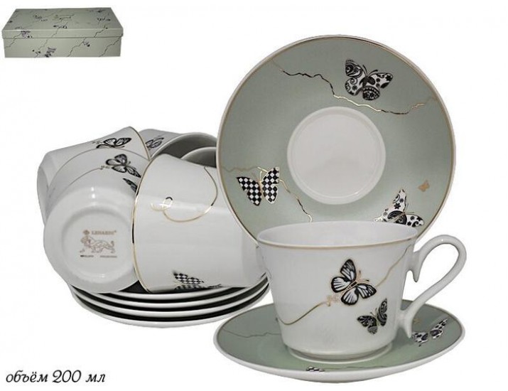 Чайный набор 12предметов 220мл Lenardi Butterfly зеленый 133-100