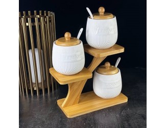 Набор из 3 банок 350 мл с ложками на подставке Lenardi Bamboo 140-060