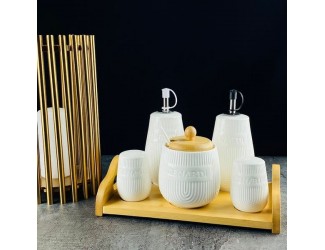 Набор для специй сахарница и бутылки для масла/уксуса 5предметов на подставке Lenardi Bamboo 140-065