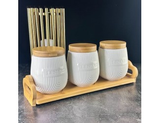 Набор из 3 банок 320мл BAMBOO на подставке Lenardi Bamboo 140-073