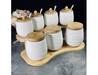 Набор из 3 банок 630мл,4 банок 350мл с ложками на подставке Lenardi Bamboo 140-075