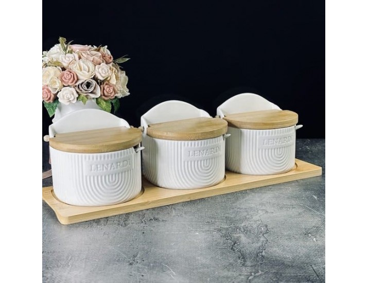 Набор из 3 банок 420 мл с ложками на подставке Lenardi Bamboo 140-085