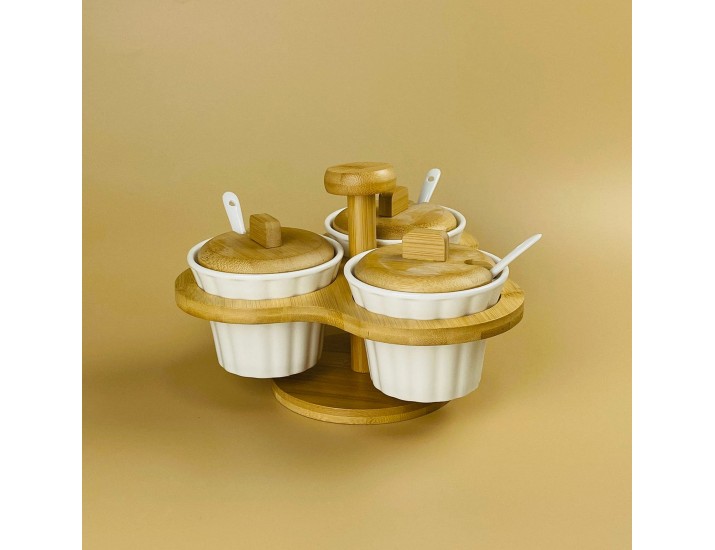 Набор из 3 банок 210мл для специй с ложками на подставке Lenardi Bamboo 140-089