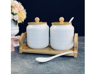 Набор из 2 банок 350мл для специй с ложками на подставке Lenardi Bamboo 140-120