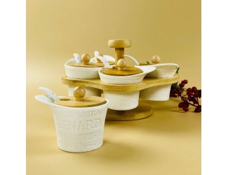 Набор из 5 банок для специй с ложками на подставке Lenardi Bamboo 140-145