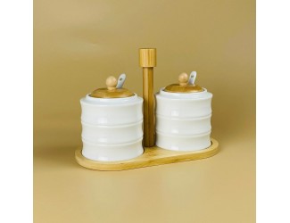 Набор из 2 банок 320мл для специй с ложками на подставке Lenardi Bamboo 140-156