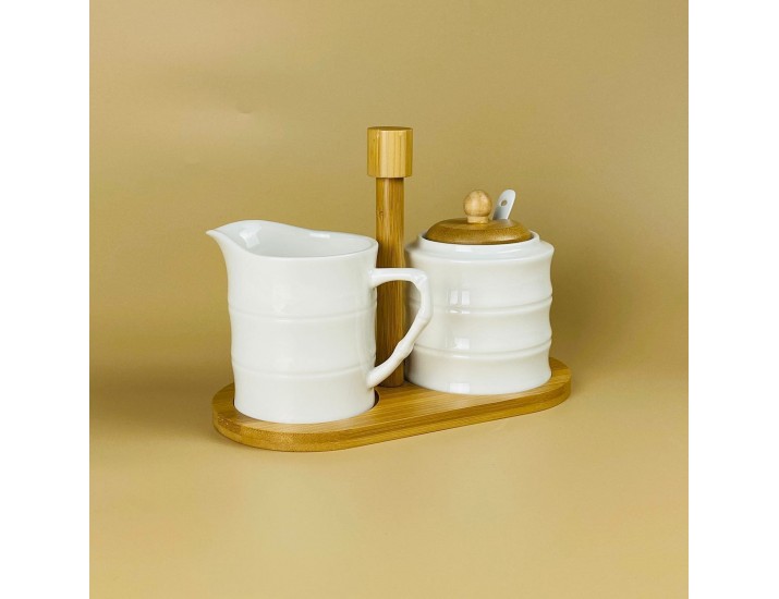 Набор сахарница с ложкой и молочник 300мл на подставке Lenardi Bamboo 140-068