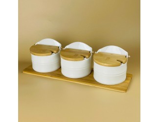 Набор из 3 банок 440мл с ложками на подставке Lenardi Bamboo 140-178