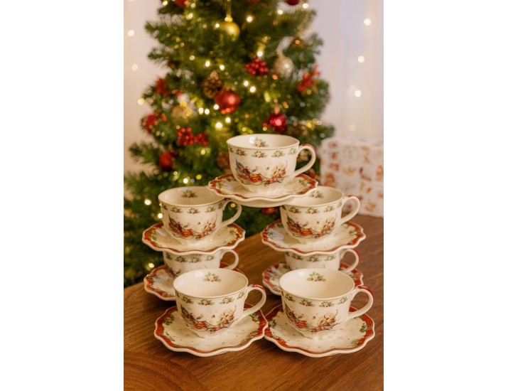 Набор чайных пар на 6 персон 12 предметов 190мл Lenardi Новогодний 205-293