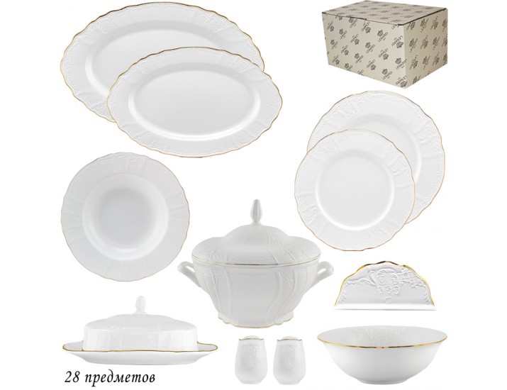 Обеденный сервиз на 6 персон 28 предметов Lenardi Maria gold 226-063
