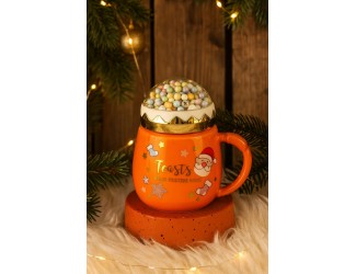 Кружка крышкой 470мл Lenardi Новогодний 315-005 оранжевая Кружка крышкой 470мл Lenardi Новогодний 315-005 оранжевая