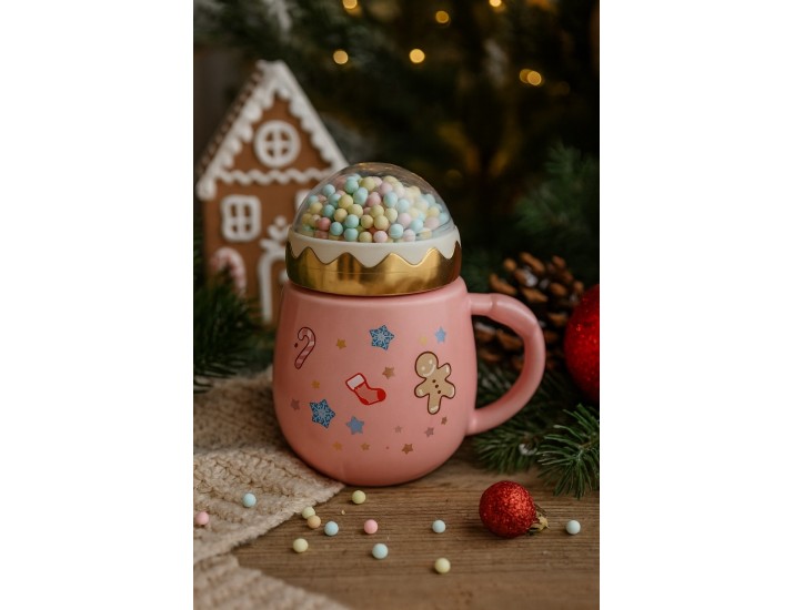 Кружка крышкой 470мл Lenardi Новогодний 315-005 розовая Кружка крышкой 470мл Lenardi Новогодний 315-005 розовая