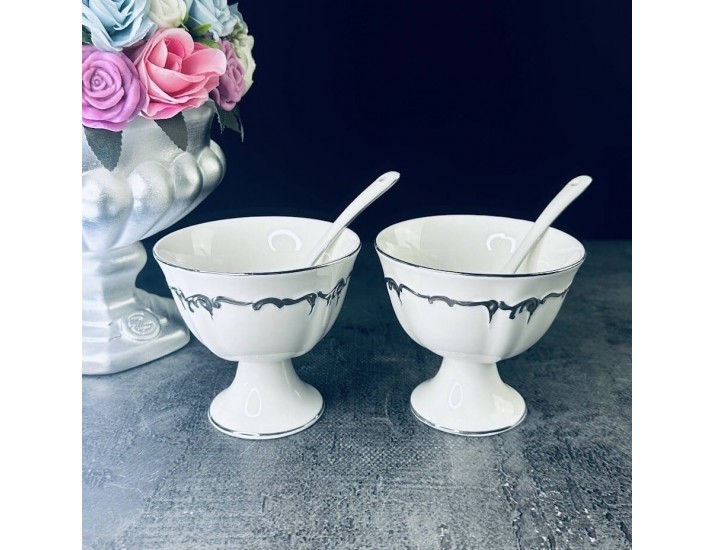 Набор из 2 креманок 9см с ложками Lenardi ARGENTO 666-405