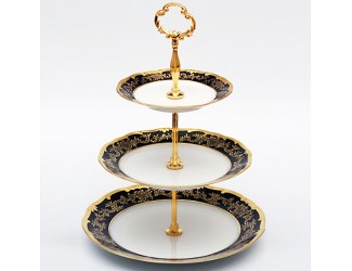 Этажерка 3-х ярусная 15/22/26 см Weimar Porcellan Ювел Синий декор 0801 Этажерка 3-х ярусная 15/22/26 см Weimar Porcellan Ювел Синий декор 0801