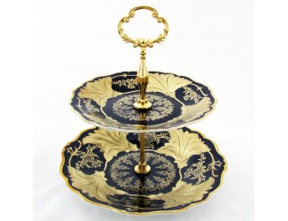 Этажерка 2-х ярусная 19/25 см Weimar Porcellan Ювел Синий декор 0801 Этажерка 2-х ярусная 19/25 см Weimar Porcellan Ювел Синий декор 0801