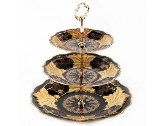 Этажерка 3-х ярусная 19/25/31 см Weimar Porcellan Ювел Синий декор 0801 Этажерка 3-х ярусная 19/25/31 см Weimar Porcellan Ювел Синий декор 0801