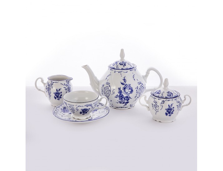 Сервиз чайный на 6 персон 15 предметов 205мл Bernadotte Бернадот Синие розы 24074 арт.11500