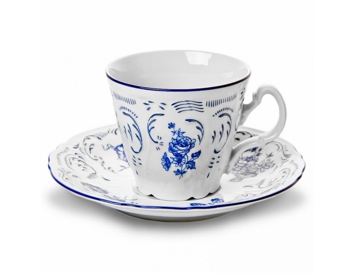 Набор чайных пар на 6 персон 12 предметов 240мл Bernadotte Бернадот Синие розы декор 24074