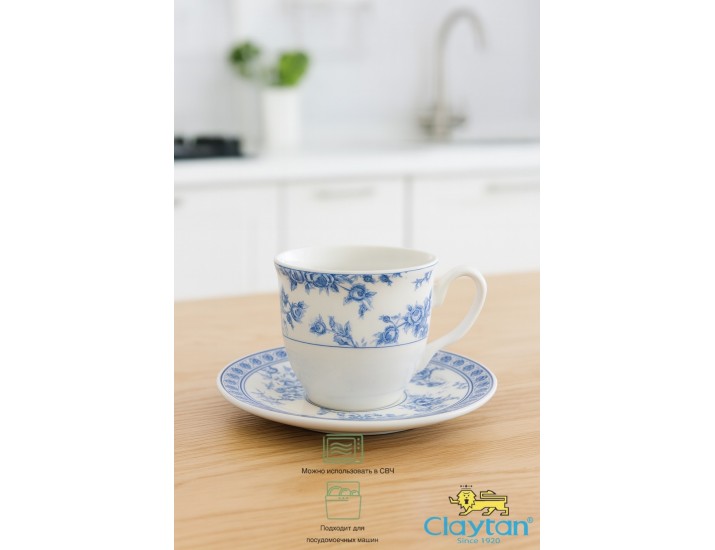 Чашка 240 мл с блюдцем 15,8 см Rose cluster blue Claytan 1809