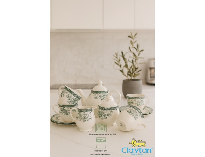 Чайный набор на 4 персоны 11 предметов Claytan Diana Rose Jade green 9911