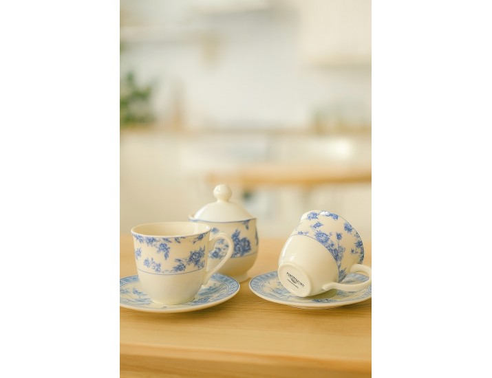 Набор из двух чайных пар с сахарницей 5 предметов Rose cluster blue Claytan 1809