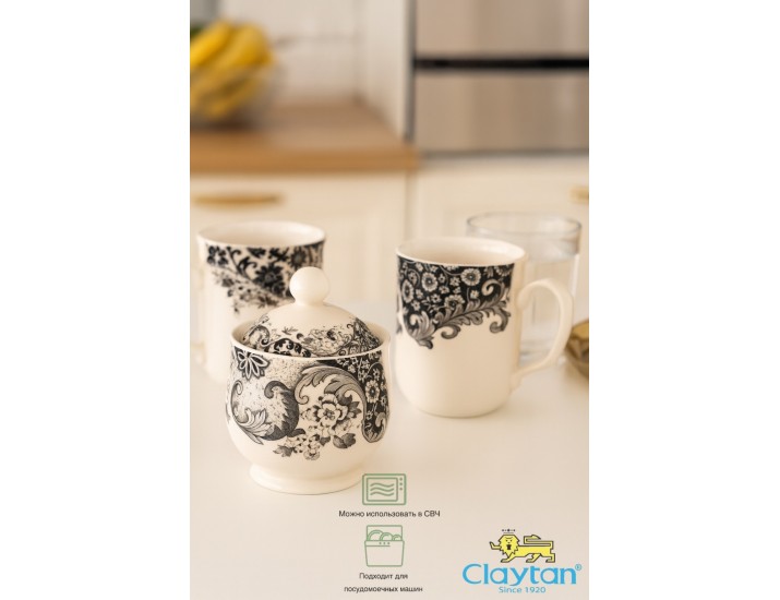 Набор из двух кружек с сахарницей 3 предмета Claytan Rome grey 0404