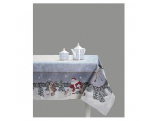 Скатерть прямоугольная Mix&Match Home Дед мороз и лесные друзья 160х300см голубой