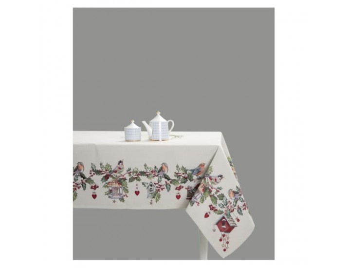 Скатерть прямоугольная Mix&Match Home Home Зимний пир Скворечники 160х250см бежевый