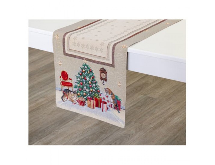 Дорожка для стола Mix&Match Home Котята у камина 40х100см бежевый