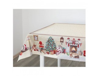 Скатерть прямоугольная Mix&Match Home Котята у камина 140х240см бежевый