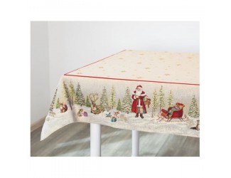 Скатерть прямоугольная Mix&Match Home Дед Мороз в волшебном лесу 140х180см бежевый