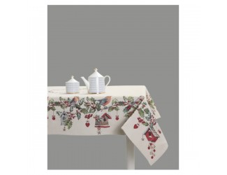 Скатерть прямоугольная Mix&Match Home Зимний пир Скворечники 140х240см бежевый