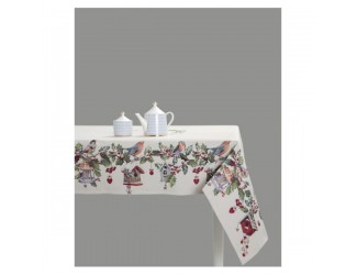 Скатерть прямоугольная Mix&Match Home Зимний пир Скворечники 140х280см бежевый