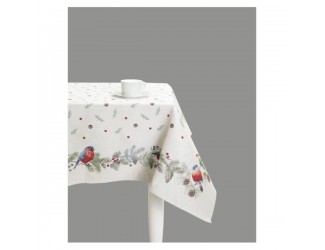 Скатерть-наперон Mix&Match Home Новогодние друзья Снегири 140х140см серебристый
